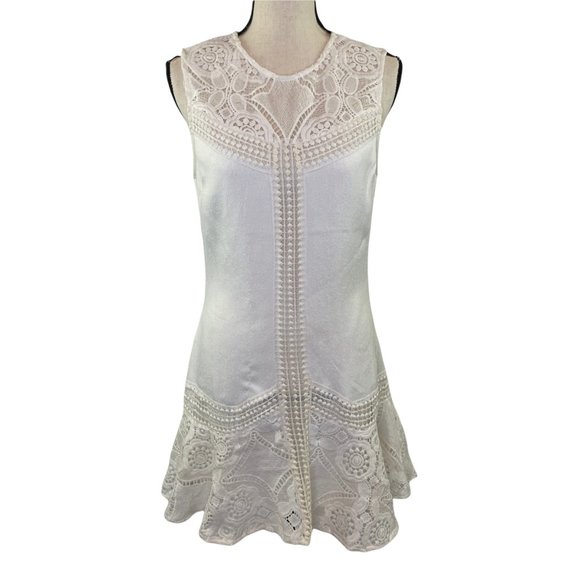 ENGLISH FACTORY WHITE LACE SLEEVELESS A LINE MINI DRESS MEDIUM - Picture 2 of 13